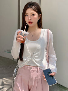[Big Sale] V-neck Irregular Long Sleeve Thin Outwear Womens Sun-Protective Clothing 2024 Summer Plus Size Ladies Outer Wear Knitting Blouse