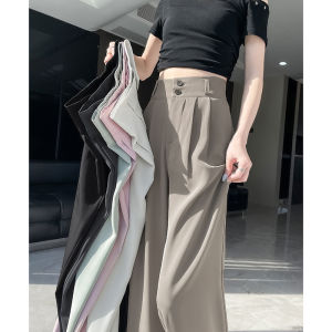 Quần Ống Rộng Bằng Lụa Băng Cỡ Lớn Cho Nữ Mùa Hè Quần Dài Ống Đứng Rộng Rãi Thoải Mái Cạp Cao Quần Dài Thẳng