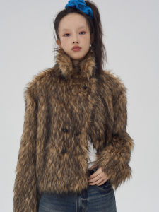 Eco-Friendly Short Fur Coat Womens Stand Collar High Baen Style Kitten Fur Short Jacket Commute Length Regular