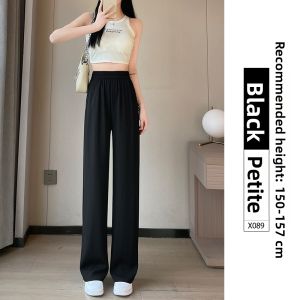 YAYANGREN | Slim Wide Leg Trousers For Small Women Comfortable Vertical Feeling Black