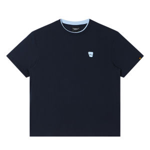 Dangerous People Double Collar Basic Color Block Casual T-Shirt Loose Fit Youthful Trend Summer Short Sleeve round Neck