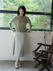 Simple Artistic Daily Versatile Pleated Half Skirt A-Line Long Skirt Commute Style Polyester Fiber Zipper Closure Skirt