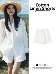 LANMENGYA | Summer Casual White Linen Shorts High Waisted Loose Fit Petite Friendly