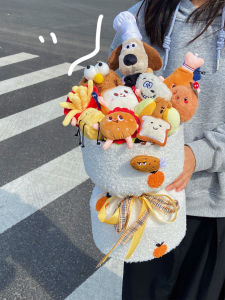 Creative Bread And French Fries Cartoon Doll Bouquet Chef Master Dog Figure Birthday Gift for Boyfriend Festive Celebration