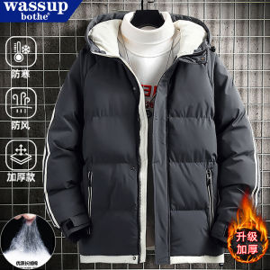 WASSUP Winter New Mens Thickened Cotton Jacket Hooded down Jacket Warm Casual Style Zipper Decoration Polyester Fiber