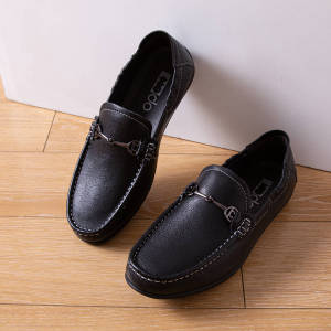 Quality Cow Leather Slip-On Shoes Breathable Waterproof Casual Mens Bean Shoes Spring Autumn New Style round Head Rubber Outsole