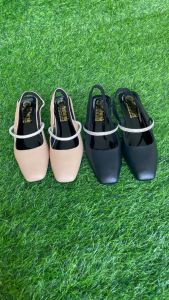 Sandal Nữ Cao Gót Trung Bình 3cm Da Mềm Đen Kem Trường Hải SD130