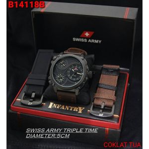 Jam Tangan Pria Mewah Dengan Tali Kulit Elegan & Jam Tangan Dua Tali