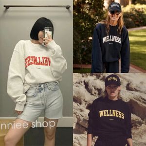 เสื้อสเวตเตอร์คอปกกลมพิมพ์ลาย Wellness ทรงหลวมสไตล์สตรีทสำหรับผู้หญิง สไตล์ฤดูใบไม้ผลิ 2024 แขนยาว 100% ผ้าฝ้าย เสื้อสเวตเตอร์ผู้หญิง