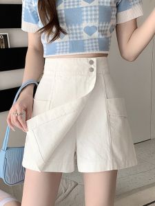 High Waist Loose Womens Denim Shorts Spring Autumn New Style Outerwear Hot Pants A-Line Skirt Pants Commute Style Rivet Detail