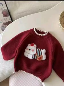 Christmas Girls Knitted Sweater Cute Doggie Costume Warm Inner Wear Overhead Casual Soft Fabric Long Sleeve round Neck Sweater