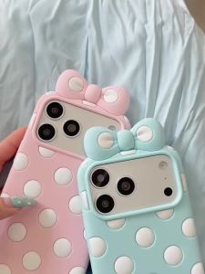 Ốp Điện Thoại Silicon Mềm Họa Tiết Chấm Bi Nơ 3D Hoạt Hình Dành Cho iPhone 17/16/15/14/13/12 Pro Max Tương Thích Với I17 Chống Sốc Chống Xước Chống Bụi Chống Trượt Thiết Kế Nơ Dễ Thương