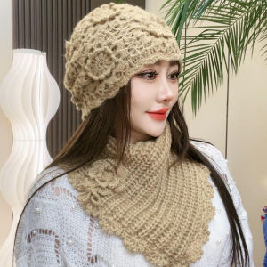 Warm Fashionable Knitted Woolen Hat for Women Autumn Winter round Top No Brim Casual Style Flower Detail Knit Cap Youth Size