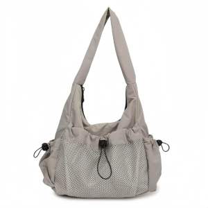 Drawstring style multi compartment nylon material shoulder bag