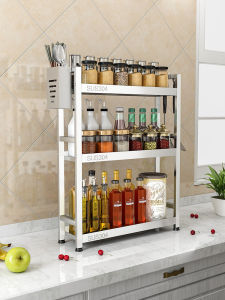 304 Stainless Steel Kitchen Seasoning Storage Rack Countertop Soy Sauce Bottle Spice Oil Salt Vinegar Condiment Organizer