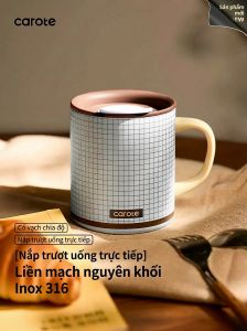 CAROTE | Insulated Mug with Lid Coffee Cup for Home Office 316 Stainless Steel with Spoon