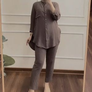 Setelan One Set Pakaian Wanita Dewasa Remaja Muslim Kekinian Terbaru Termurah Terlaris Bahan Crinkle