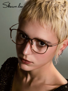 Shawnlee Womens Tea-Colored Flat Lens Glasses Early Eight Bare Face Professional Near-Sightedness Glasses Large Face Slimming