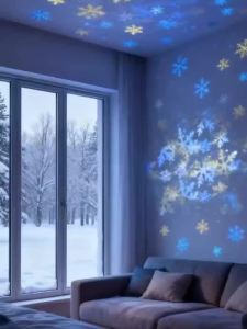 Christmas Snowflake Projection Light Rotating Holiday Decoration Lamp USB Rechargeable Halloween Stage Lighting Rooms Gift Idea