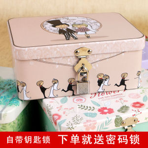 Lockable Storage Box Iron Box Mini Key Document Storage Organizer with Lock Small Peninsula Iron Tin Storage Box for Home