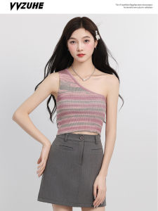 Áo Ba Lỗ Sọc Ôm Vừa Vặn Thời Trang Mùa Thu Mới Cho Nữ Áo Chui Đầu Cổ Chữ V Chéo Vai Dệt Kim Thoáng Khí