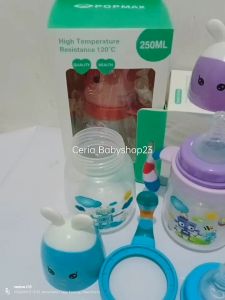 Botol Susu Bayi Leher Lebar Baby Feeding Bottle Wide Neck Pop Max Ukuran 250Ml untuk Usia Bayi 6 Bulan Ke Atas Bahan PP Berkualitas Sudah BPA Free Bisa Direbus dan Dipanaskan serta Mudah Dibersihkan