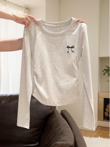Slim Fit Long Sleeve T-Shirt Womens round Neck Gathered Waist Spring Autumn plus Size Fashionable Inner Wear Base Shirt Top
