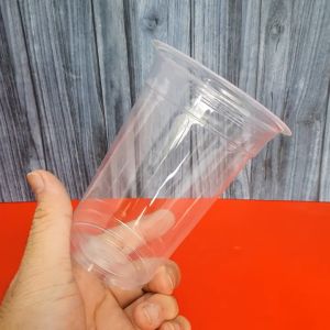 Gelas plastik bening juice 12 14 16 Oz Tirta / jus / kopi tebal premium datar isi 25 pcs bisa utk di print sablon