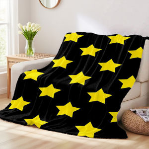 Beast Kingdom | Black Yellow Stars Printed Blanket Suitable For Sofa Beds Offices Travel Camping Chairs Warm Woolen Blankets
