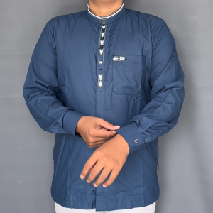Baju Kemeja Koko Atasan Muslim Pria Dewasa Lengan Panjang Motif Bordir Minimalis Series Warna M-L-XL-XXL