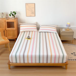 SUNLIGHT HOME Japanese Striped Bedsheet With PillowcaseSimple Fitted Bed Sheet SetSoft Skin-friendly Mattress Cover