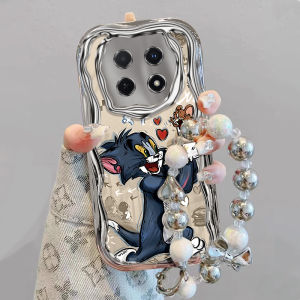 เคสโทรศัพท์ซิลิโคนป้องกันการตกหล่นแบบน่ารักสำหรับ Huawei Enjoy 70 pro รุ่นใหม่ 60X ชุบโลหะเต็มจอ 50 pro ลายแมวและกระรอก