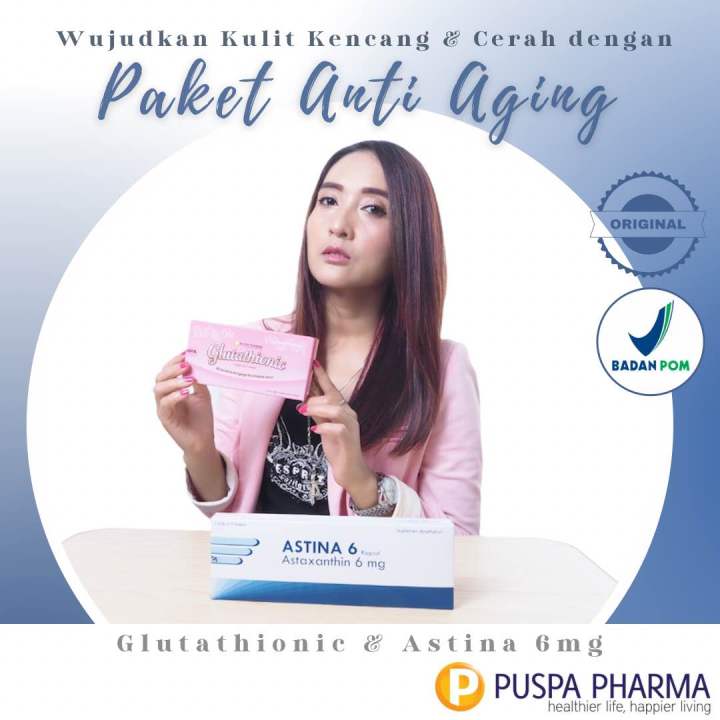Paket Anti Aging (Box) - Astina (Astaxanthin 6mg) 1 Box + Glutathionic (Glutathione 500mg, Vit C 200mg, Vit E 100 IU) 1 Box - #Kulit #kesuburan #antioxidant - Adult