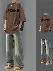 เสื้อยืดแขนสั้นผ้าฝ้ายแท้สไตล์ย้อนยุคสไตล์อเมริกันสำหรับผู้ชาย ฤดูร้อน 2025 ชุดใหม่ ทรงหลวม แขนสั้น ทรงหลวม สำหรับเยาวชน