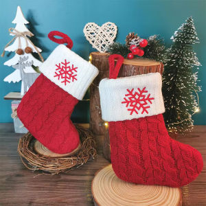 Classic Red Christmas Socks Knitted Christmas Socks Snowflake Letter Stocking Christmas Home Hanging Party Decoration Gift