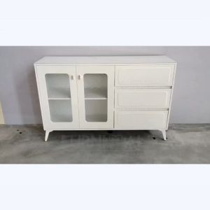 Furnimall 140cm Display Cabinet with Glass Door/ 4ft 5ft Almari Sideboard Cabinet Drawer Storage Cabinet Living Cabinet