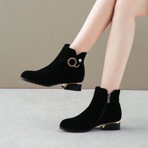plus Size Womens Boots Short Martin Boots Spring Autumn Winter Fashion Shoes for Young Women Comfortable Low Heel Zipper Closure