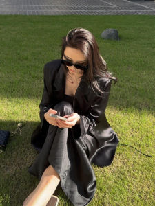 Silk Satin Tailored Coat Womens Summer Thin High-End Casual Loose Acetate Glossy Drape Long Sleeve Sun Protection Suit