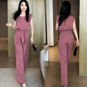 แฟชั่นระดับไฮเอนด์ของผู้หญิงหลวมออกแบบเสื้อกล้ามกระชับสัดส่วนกางเกงขายาวสองชิ้นชุดลําลองสไตล์สปอร์ต