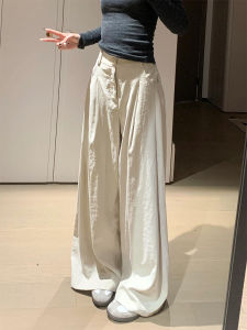 White High Waist Wide Leg Sports Pants Womens Casual Straight Cut Loose Drapey Trousers by Sembach Sweet Style Polyester Nylon