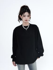 Áo Thun Dài Tay Rộng Rãi Màu Trơn Phong Cách Đường Phố Cổ Tròn Đơn Giản Cho Nam Và Nữ Mặc Trong Thời Trang Thu Đông Cotton 100%