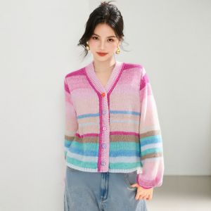 puella | Trendy Multicolor Knitted Top Contrast Vintage Bell Sleeves