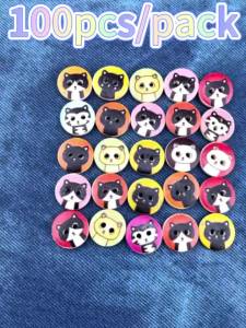 (100pcs/pack) 1.5cm Wooden Cat Pattern Button Printing Cartoon Clothing Sewing Accessories Handmade Decoration Cat Clothes Toy