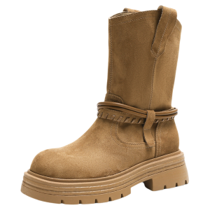 Josiny | Brown Thick Sole Boots British Style Coarse Heel