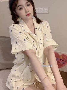 Summer Floral Print Short Sleeve Sleepwear Set Womens Sweet Style Home Clothes Korean Version Cute Student Pyjama Ensemble