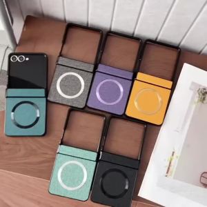 For MagSafe Magnetic Fabric Retro Cloth Texture Phone Case For Smasung Galaxy Z Flip 8 7 6 5 4 5G Hinge Protection Hard PC Cover
