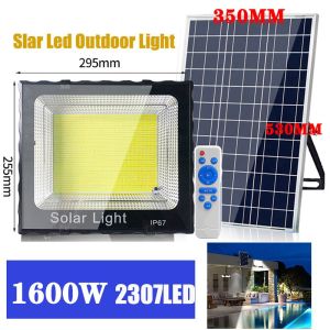 Solar Light Waterproof 600W 1000W 1600W 2307LED Outdoor LED Solar Flood Light Remote Controller With 5 meter Cable