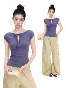 Áo Crop Top Túi Khổng Tay Voan Màu Tím