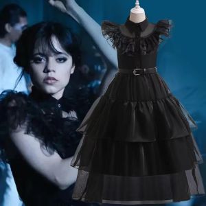 Childrens clothes Wednesday Addams Dress Black Cosplay School Dance Costume Girls Halloween Easter Carnival Party Dress Wednesday Addams Halloween Easter Carnival Party