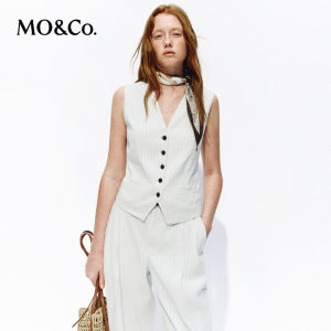 MO&Co. | With Scarf Stripe Lightweight Cotton Ramie Short Fitted Vest